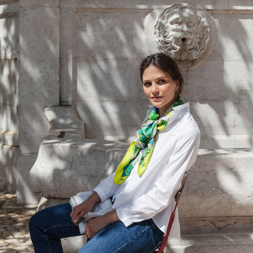 Green floral silk scarf